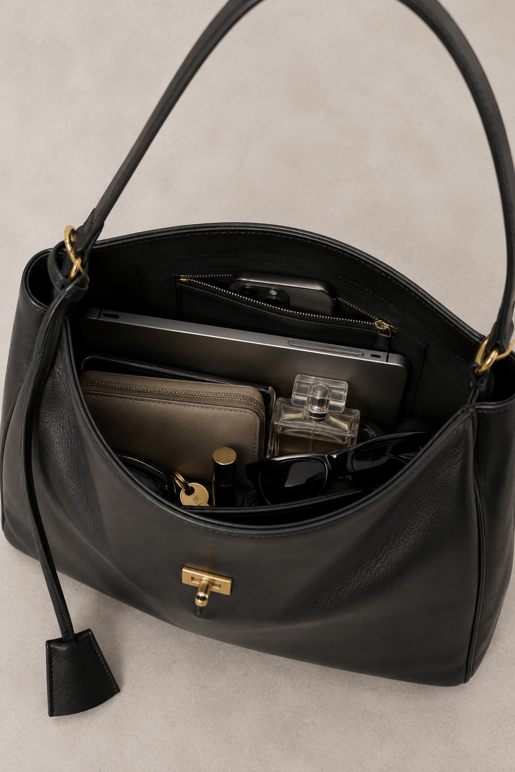 MAE - Sac à Main en Cuir Lisse Fermoir doré