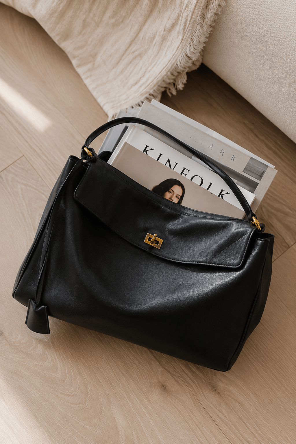 MAE - Sac à Main en Cuir Lisse Fermoir doré