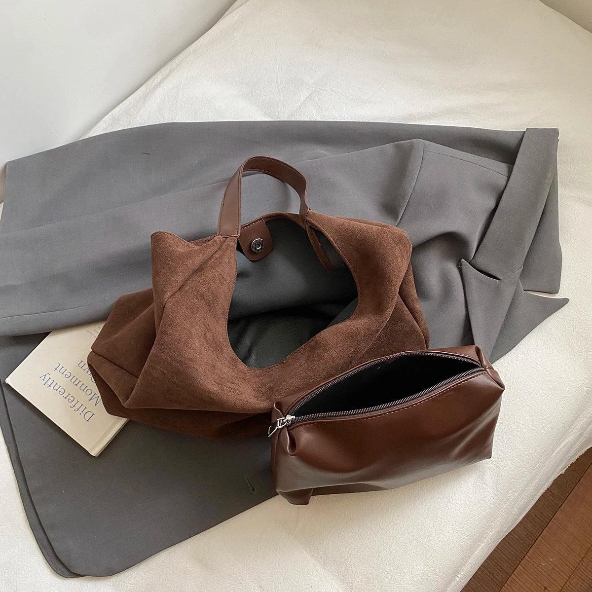 CECILIA - Sac à Main Cabas Fourre-Tout en Daim