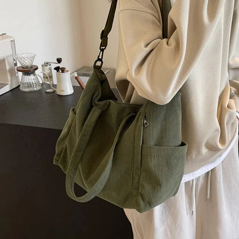 SORAYA - Grand Sac à Main de Cour en Velours Côtelé