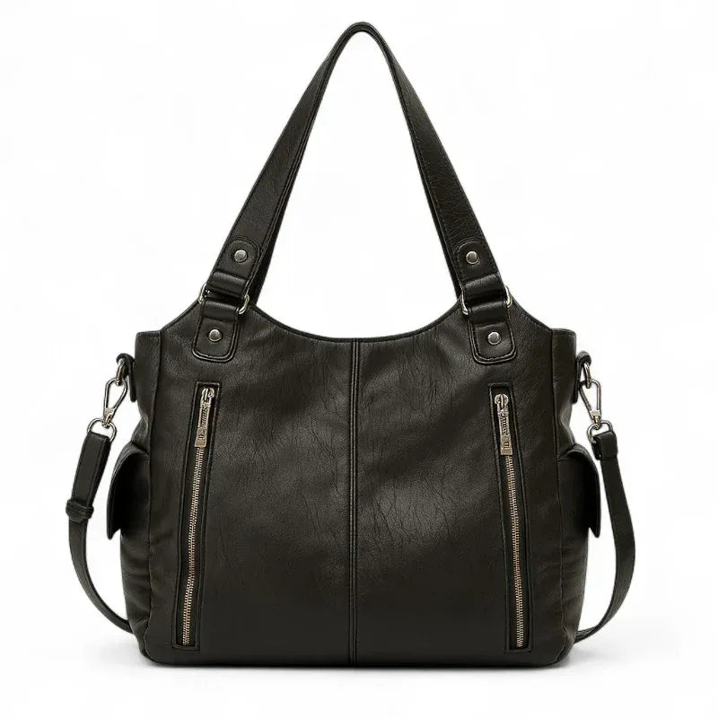 Sac Alba XL, grand sac à main noir vegan spacieux et élégant, format 40 x 15 x 35 cm, parfait pour ordinateur portable 16 pouces et documents A4.