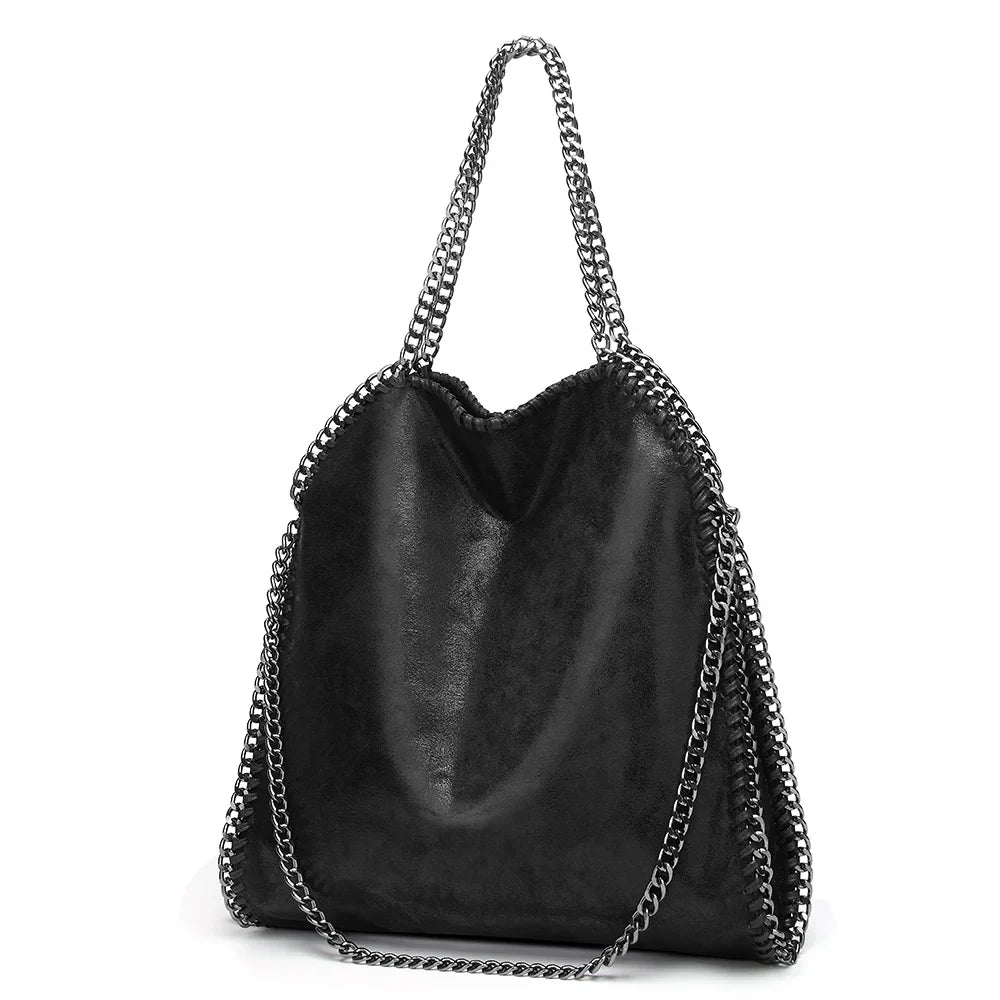 Amelia - Sac à Main Noir en Cuir Souple avec Bandoulière à Chaîne