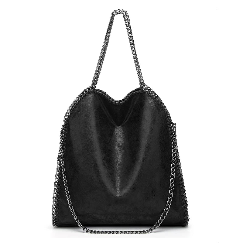 Amelia - Sac à Main Noir en Cuir Souple avec Bandoulière à Chaîne, sac bandoulière femme élégant et spacieux, idéal au quotidien