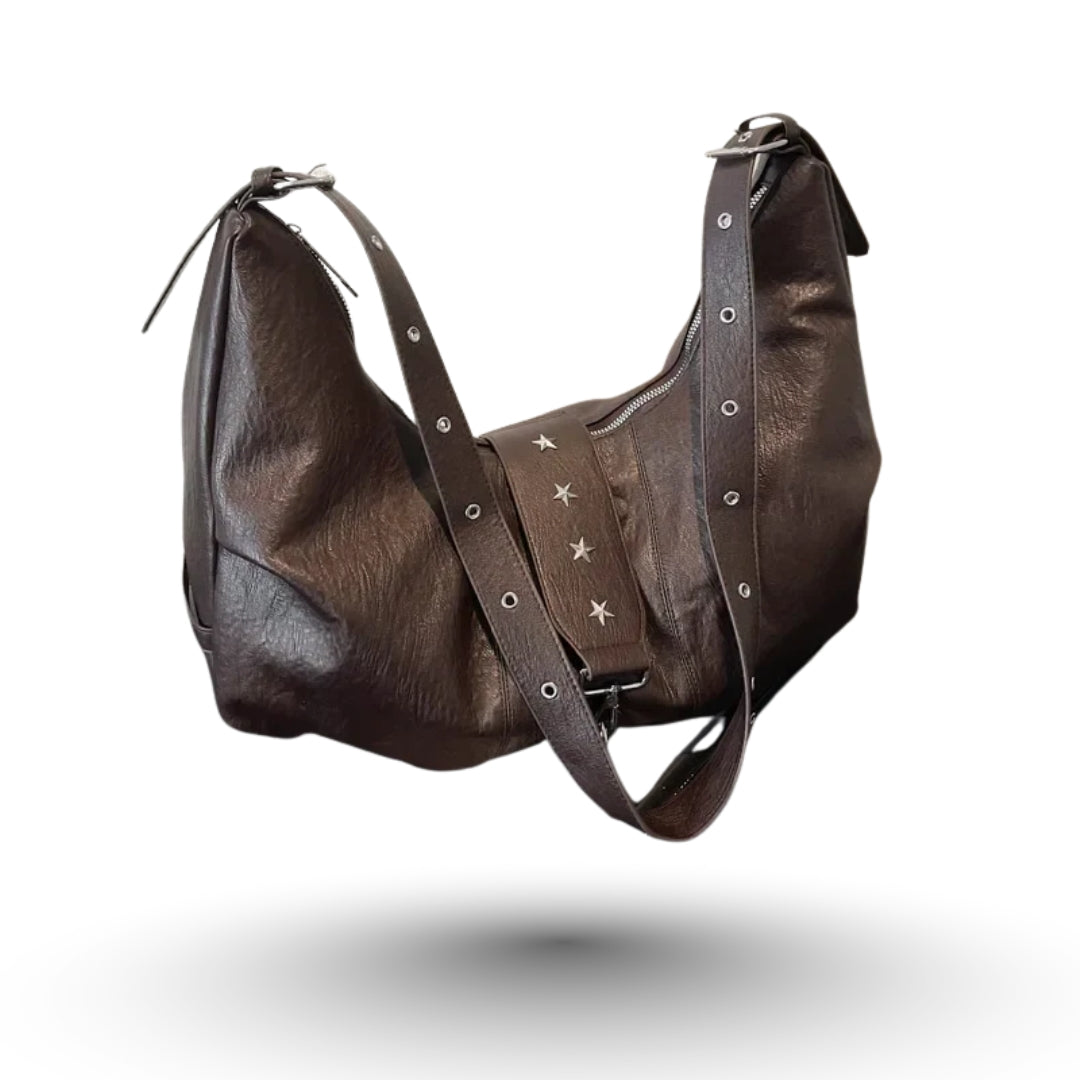 ANGE – Sac à main besace de cours en cuir noir, chic et pratique.