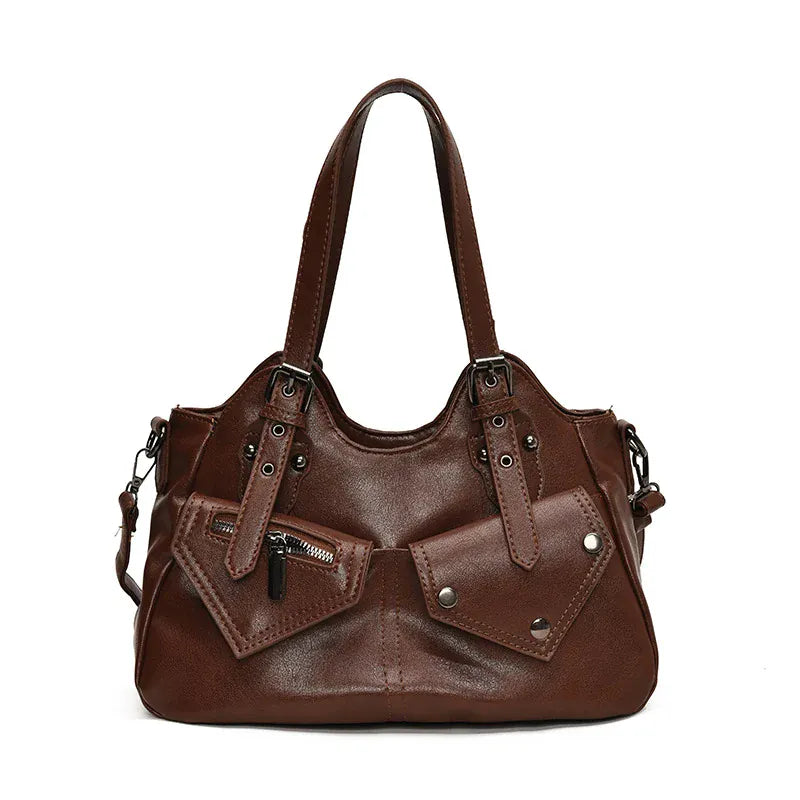 ARIANA - Sac à Main de Cours en Cuir à Poches Organisées Marron pour Ordinateur 15 Pouces, Cahiers et Documents A4