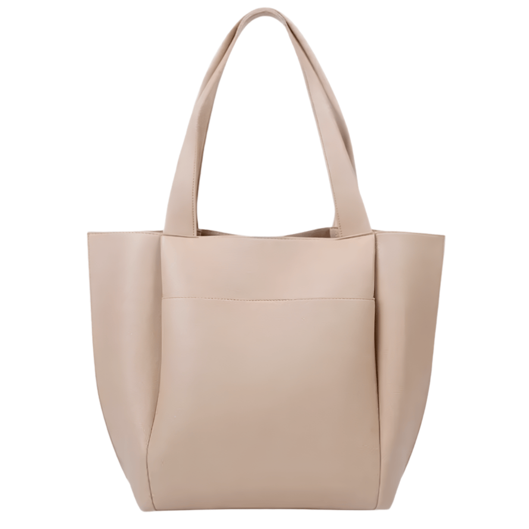 AURELIA – Grand sac à main de cours en cuir vegan souple beige pratique et élégant.