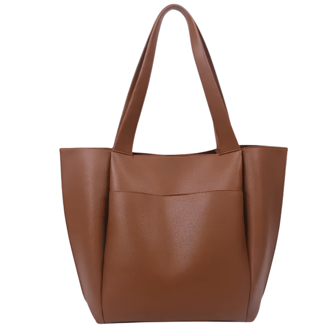 AURELIA – Grand sac à main de cours en cuir vegan souple camel pratique et élégant.