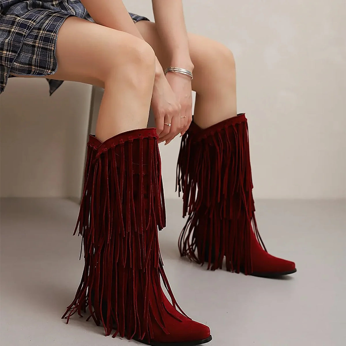 Chayka - Santiag Mi-Haute à Franges Style Cowboy