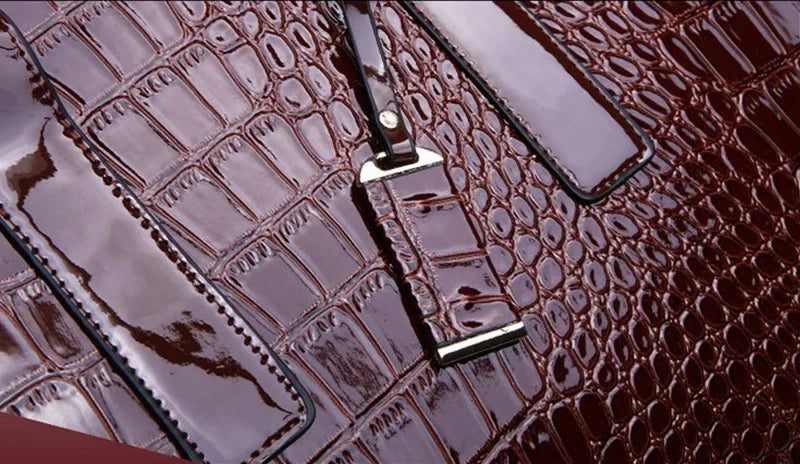 IRISA - Sac à Main Grande Capacité Croco en Cuir Vernis