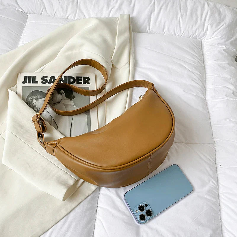 ISABELLA - Sac à Main Bandoulière Demi-Lune de Luxe en Cuir Lisse