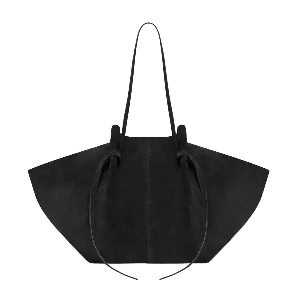 LALIE - Grand Sac Cabas Femme en Daim Couleur Noir pour Ordinateur 15 Pouces et Documents A4