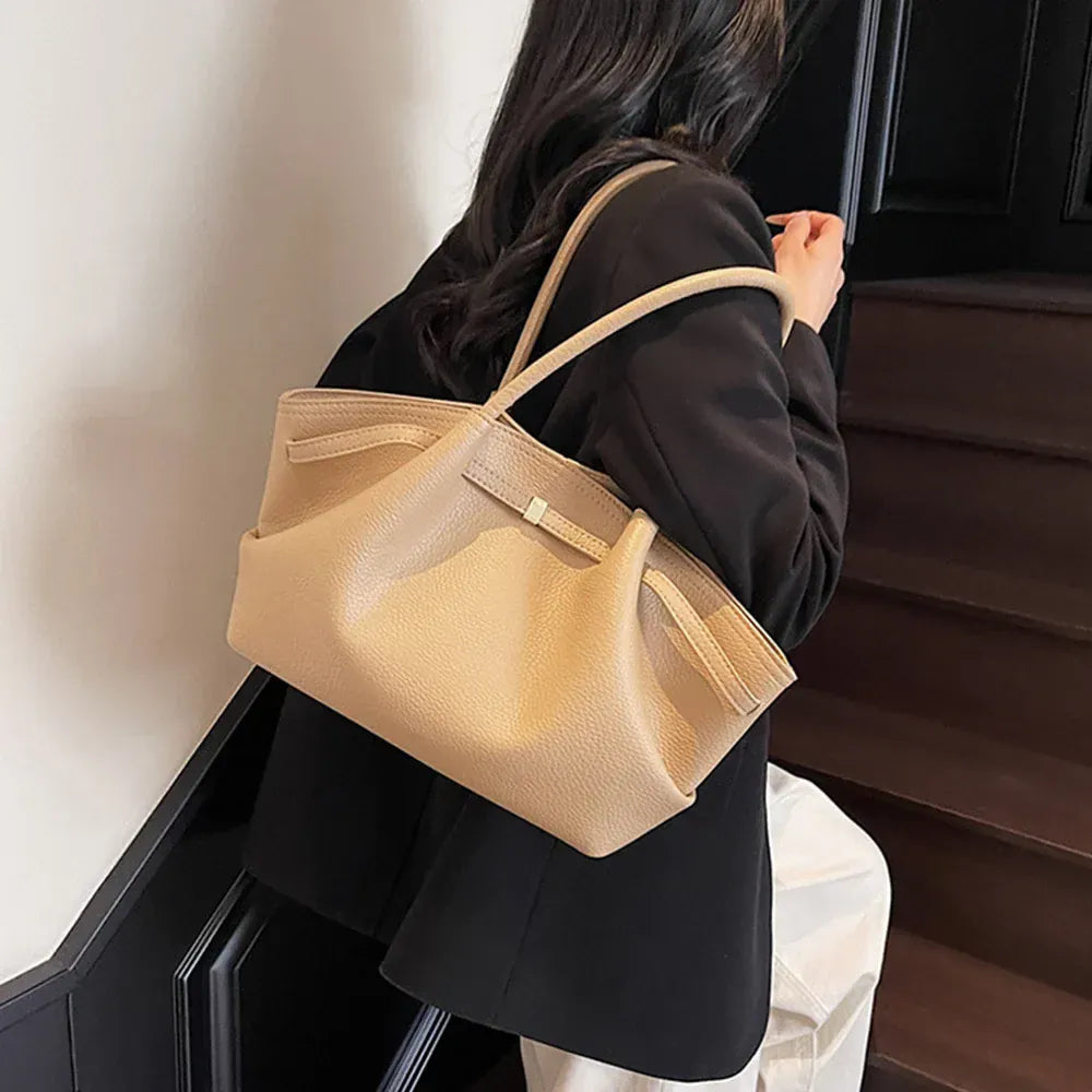 LANAE - Sac Cabas Cuir Grainé Tendance Femme BEIGE grand format pour ordinateur 15 pouces et documents A4