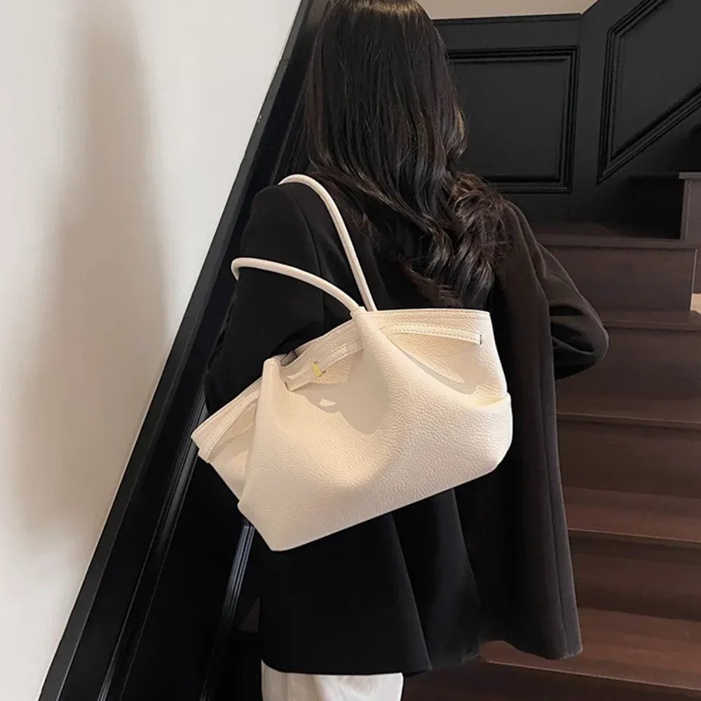LANAE - Sac Cabas Cuir Grainé Tendance Femme BLANC, grand format pour ordinateur 15 pouces et documents A4