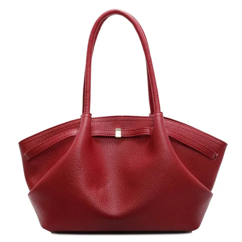 LANAE - Sac Cabas Cuir Grainé Tendance Femme ROUGE, grand format pour ordinateur 15 pouces et documents A4