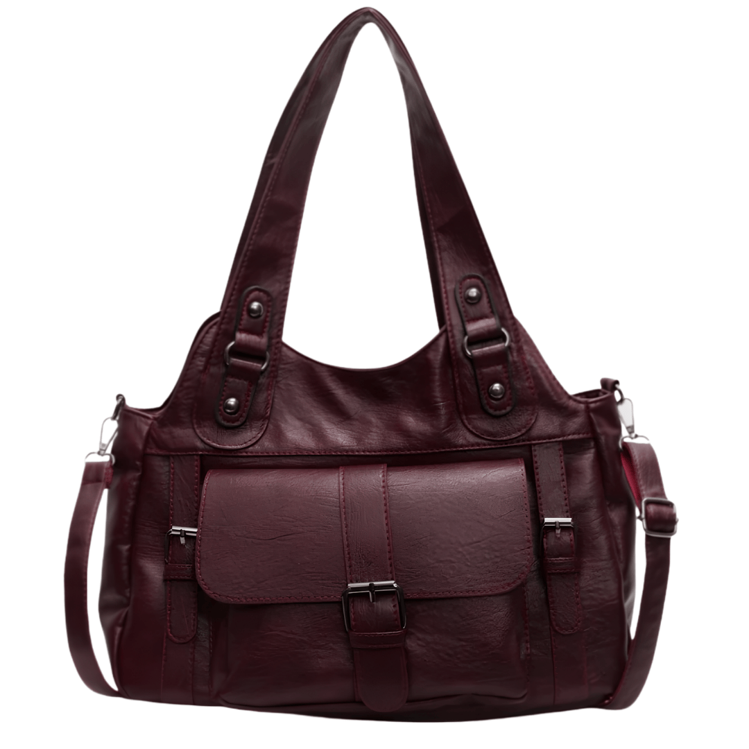 LOLA – Sac à main de cours vintage bordeaux élégant, spacieux et fonctionnel au quotidien.