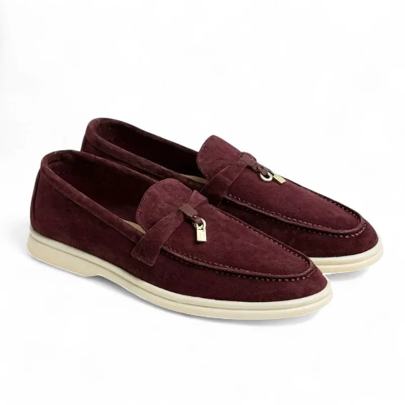 Lucia mocassin daim femme bordeaux plat, chic et confortable avec sa semelle souple