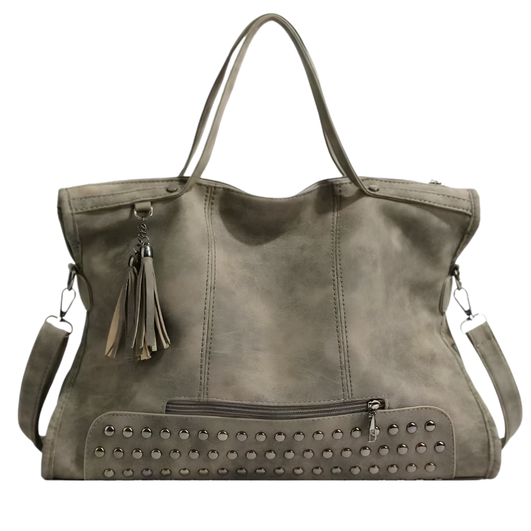MAELIA – Sac à main de cours rétro à bandoulière élégant gris spacieux et pratique pour transporter cahiers, ordinateur et essentiels avec style.