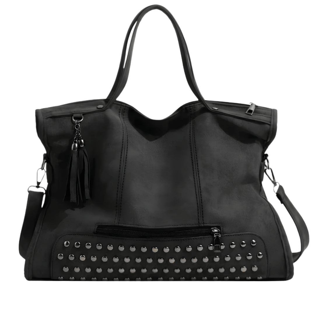 MAELIA – Sac à main de cours rétro à bandoulière élégant noir, spacieux et pratique pour transporter cahiers, ordinateur et essentiels avec style.