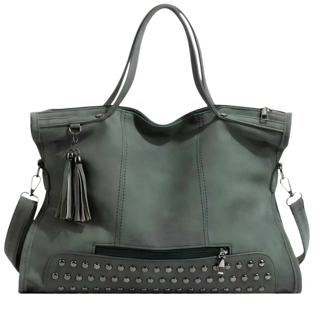 MAELIA – Sac à main de cours rétro à bandoulière élégant en vert, spacieux et pratique pour transporter cahiers, ordinateur et essentiels avec style.