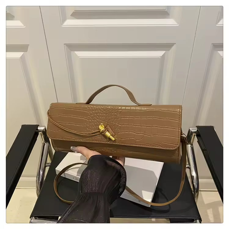 Maelys - Sac à Main Femme Effet Peau de Serpent avec Bandoulière marron, petit sac chic au motif serpent et au format compact, porté main