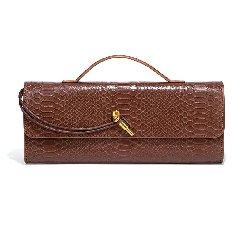 Maelys - Sac à Main Femme Effet Peau de Serpent avec Bandoulière marron, petit sac chic au motif serpent et au format compact