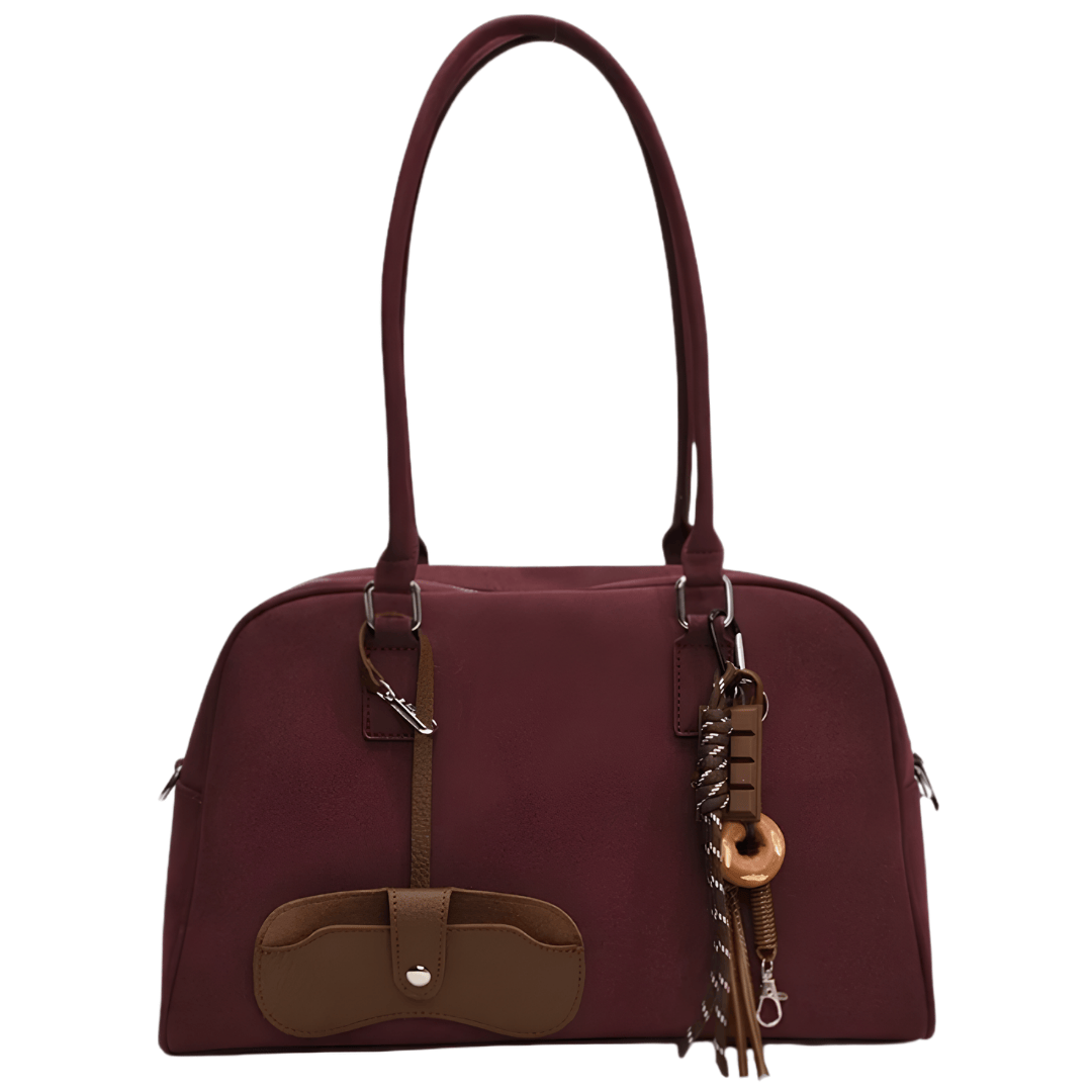MARINA – Sac à main bandoulière en cuir vegan effet daim bordeaux, robuste et raffiné, idéal pour cours et travail.