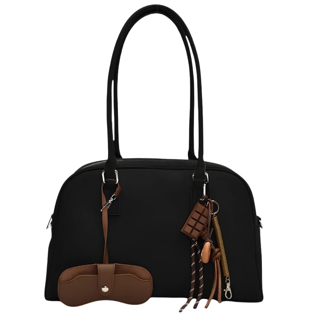 MARINA – Sac à main bandoulière en daim synthetique noir, robuste et raffiné, idéal pour cours et travail.