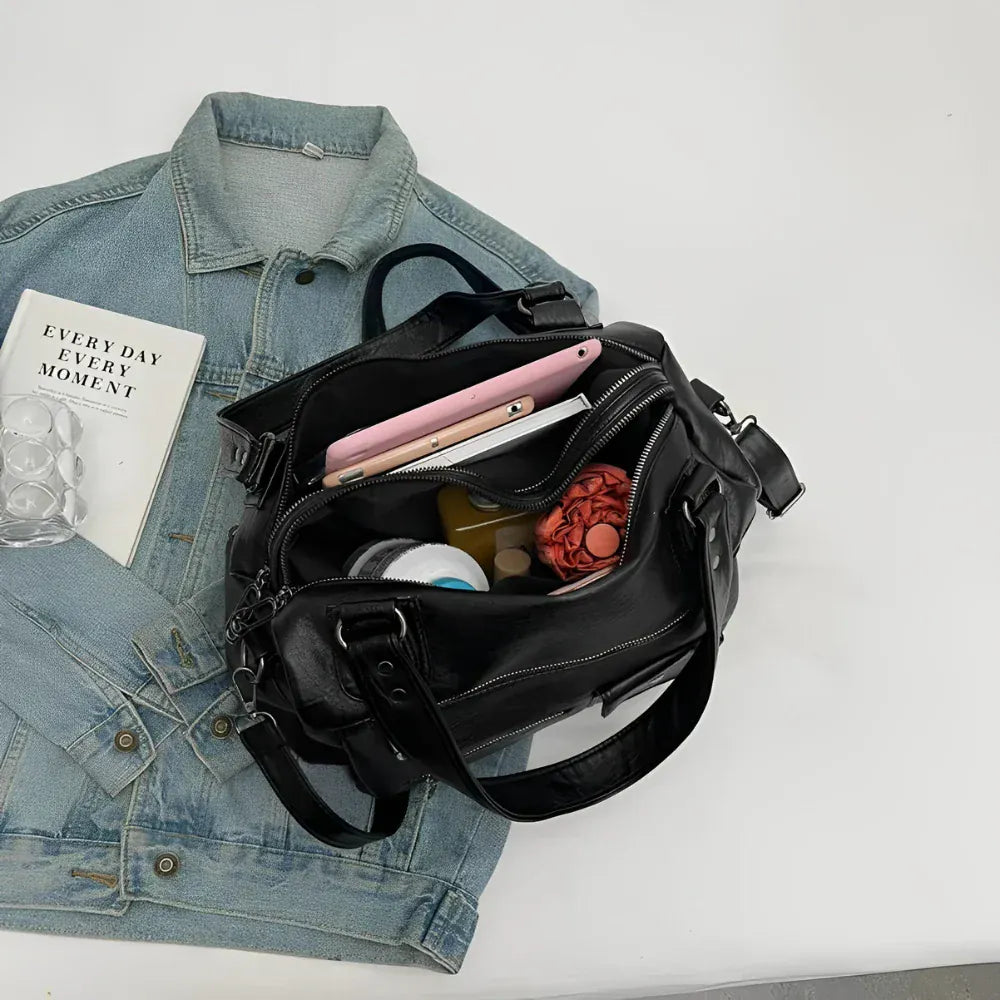 MELINA - Sac à Main Bandoulière Femme en Cuir Généreux avec affaires à l'intérieur
