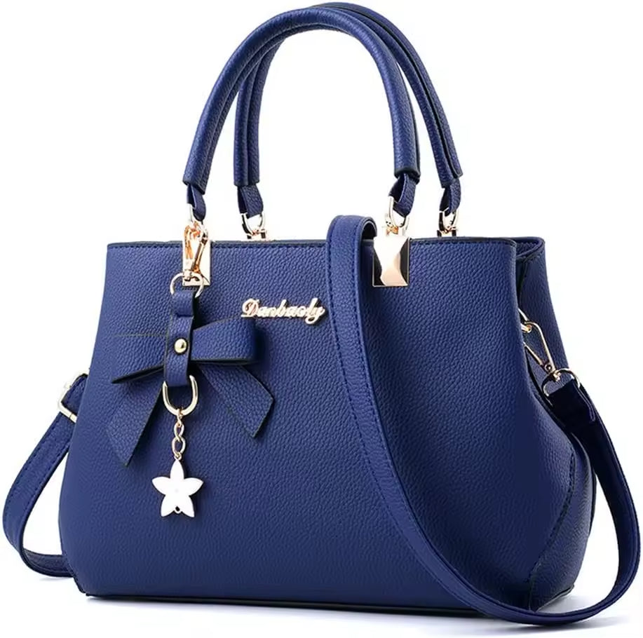 Pilla - Sac à Main Spacieux à Bandoulière en Cuir Grainé bleu, sac femme élégant et pratique au format généreux, idéal pour le travail et le quotidien