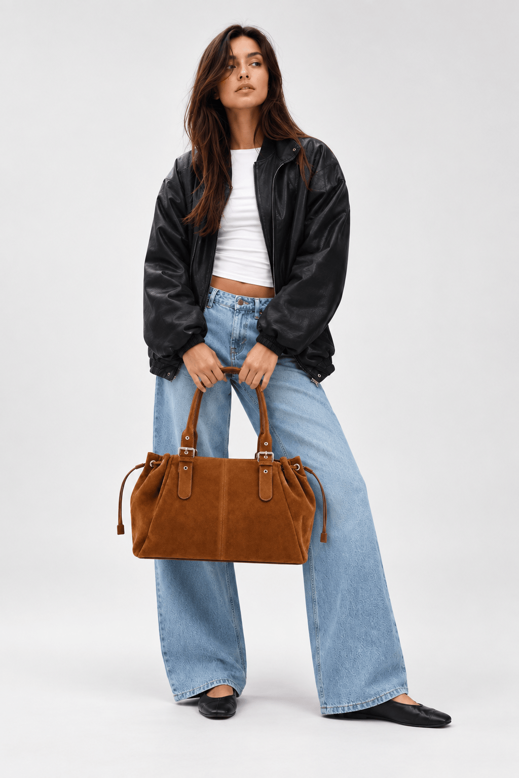 APOLLINE Suède - Sac à Main Cours en Suède Large
