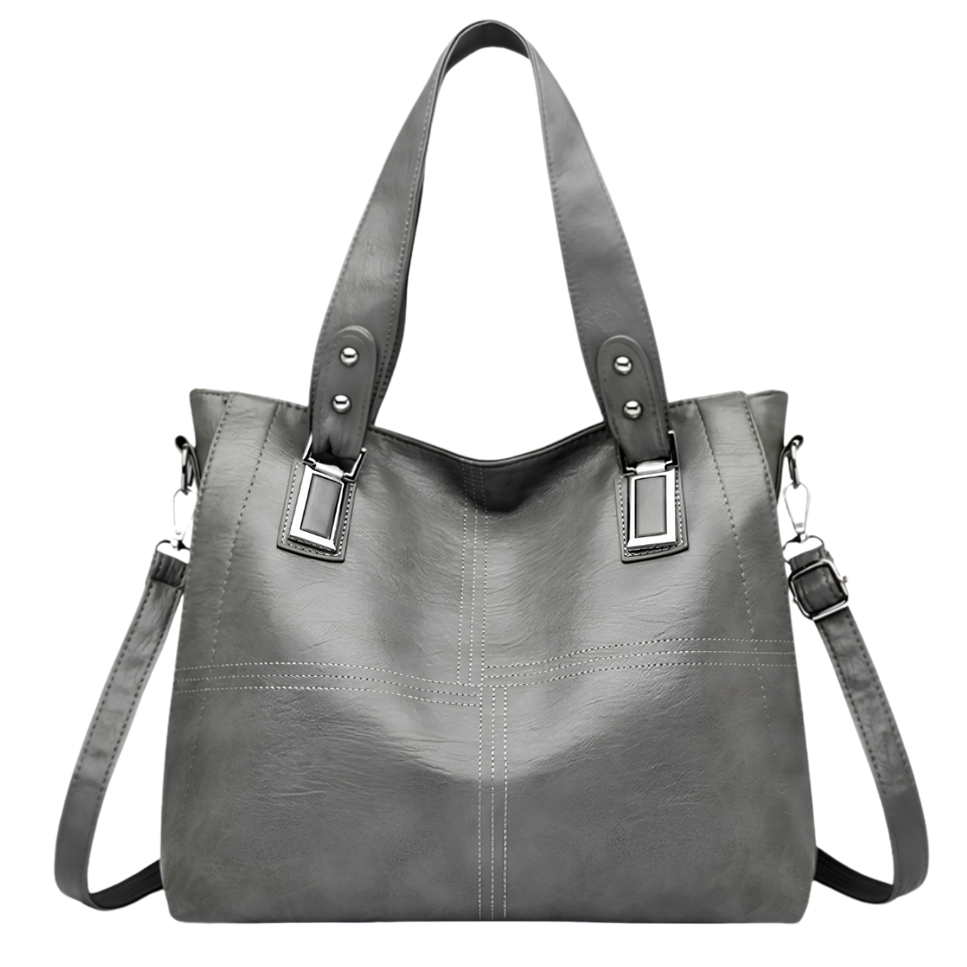 ROSALINE – Sac à main de cours à bandoulière en cuir gris, chic et pratique pour femme.