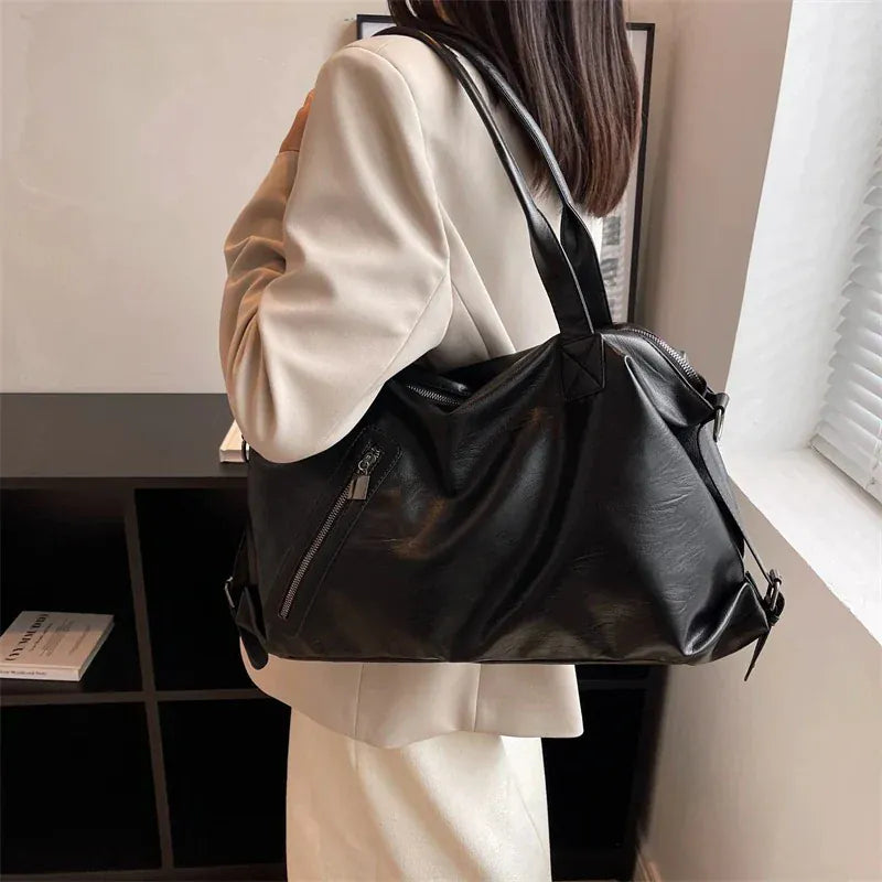 NATALIA sac bandoulière femme en cuir souple Noir pour lycée ordinateur 15 pouces, porté épaule