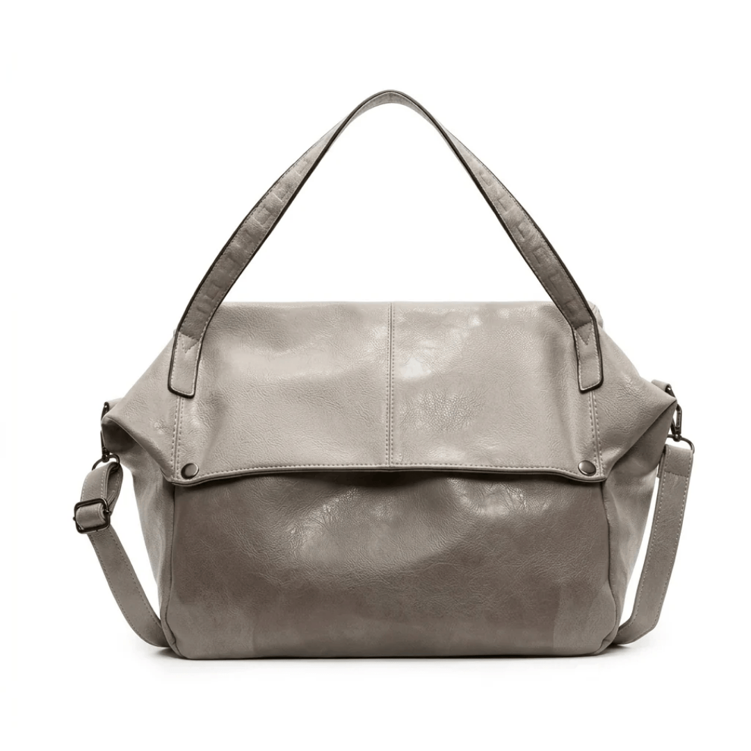 Sac à main de cours porté épaule brillant Sarena couleur gris, cuir ciré souple et spacieux pour femme et étudiante