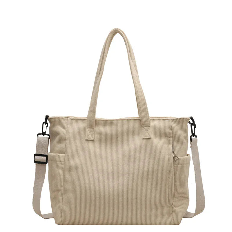 SORAYA - Grand Sac à Main de Cours en Velours Côtelé