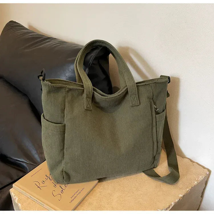 SORAYA - Grand Sac à Main de Cours en Velours Côtelé