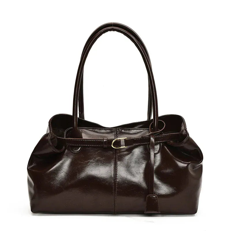 TALIA - Sac à Main de Cours en Cuir Souple Verni couleur café