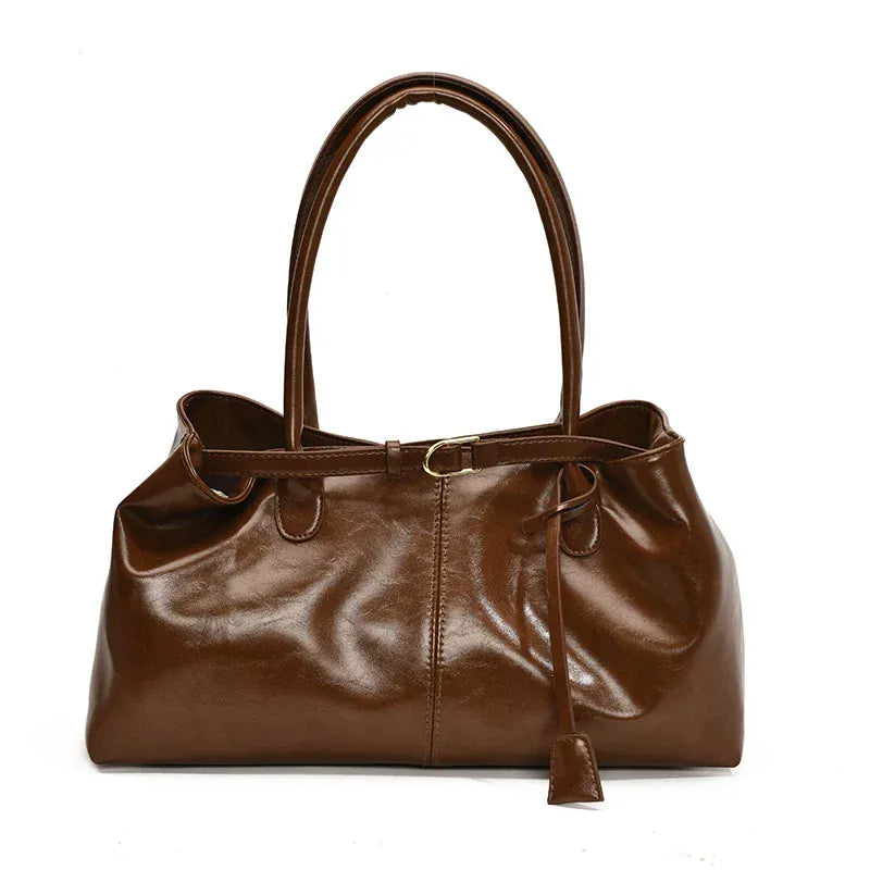 TALIA - Sac à Main de Cours en Cuir Souple Verni marron