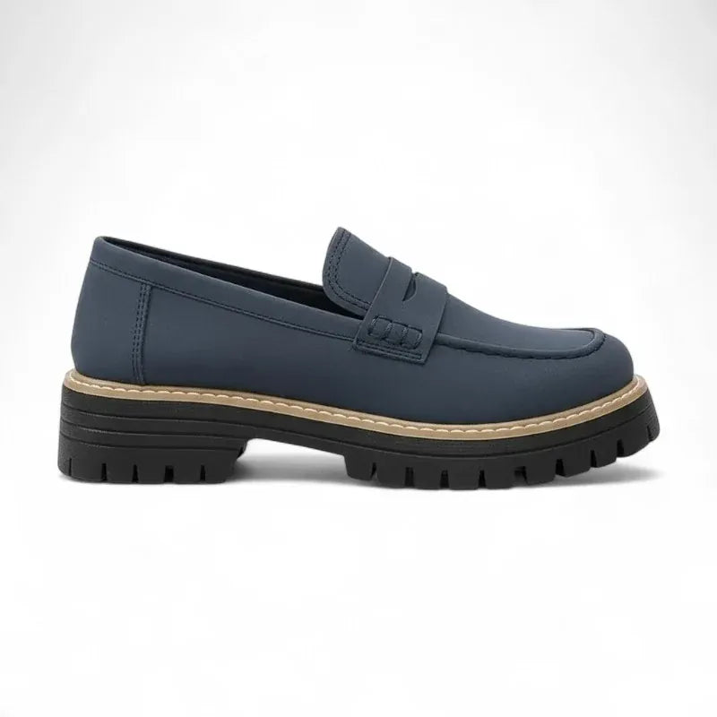 Vittoria - Mocassin Femme en Daim à Surpiqûres Contrastées Bleu