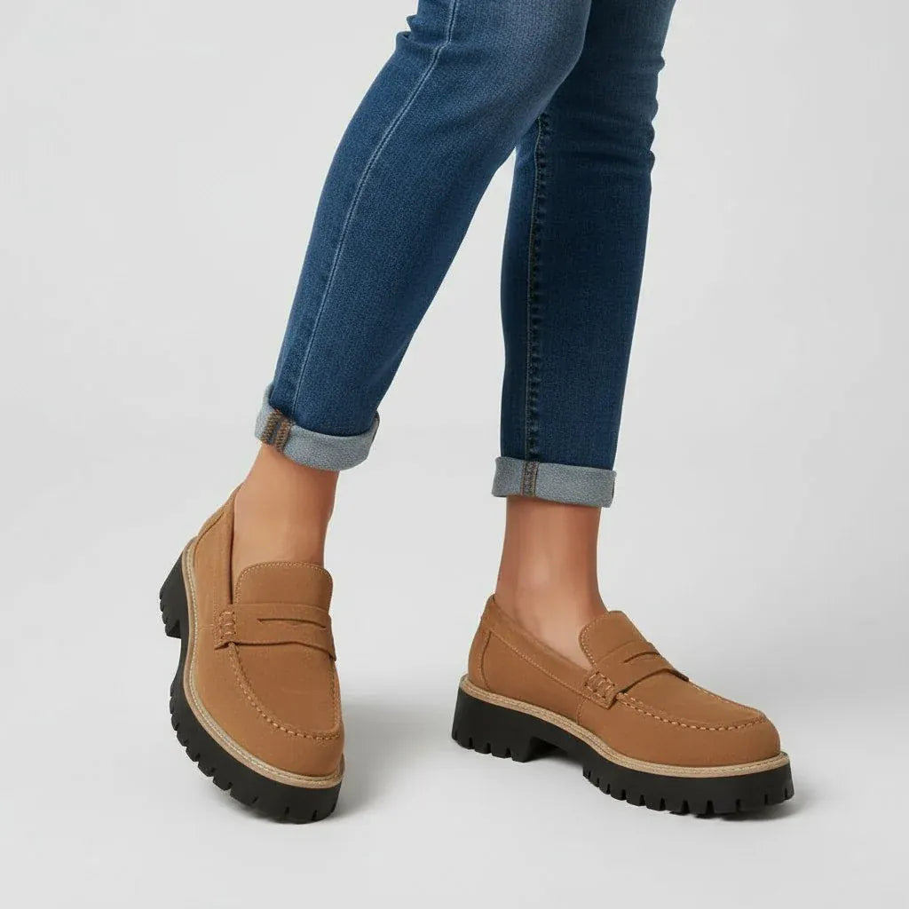 Vittoria - Mocassin Femme en Daim à Surpiqûres Contrastées marron