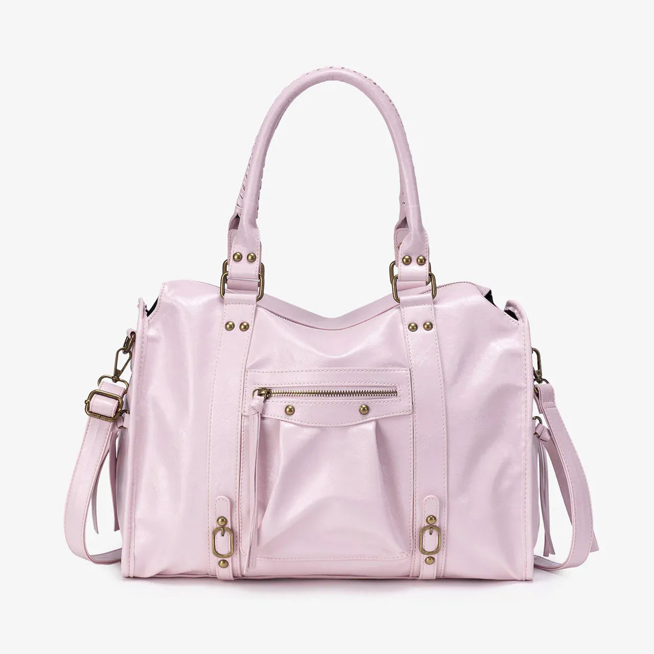 Grand sac à main de cours en cuir vintage rose Yvanna, spacieux et structuré pour femme et étudiante