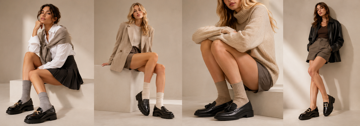 Bianca mocassin femme verni noir chaîne dorée semelle épaisse