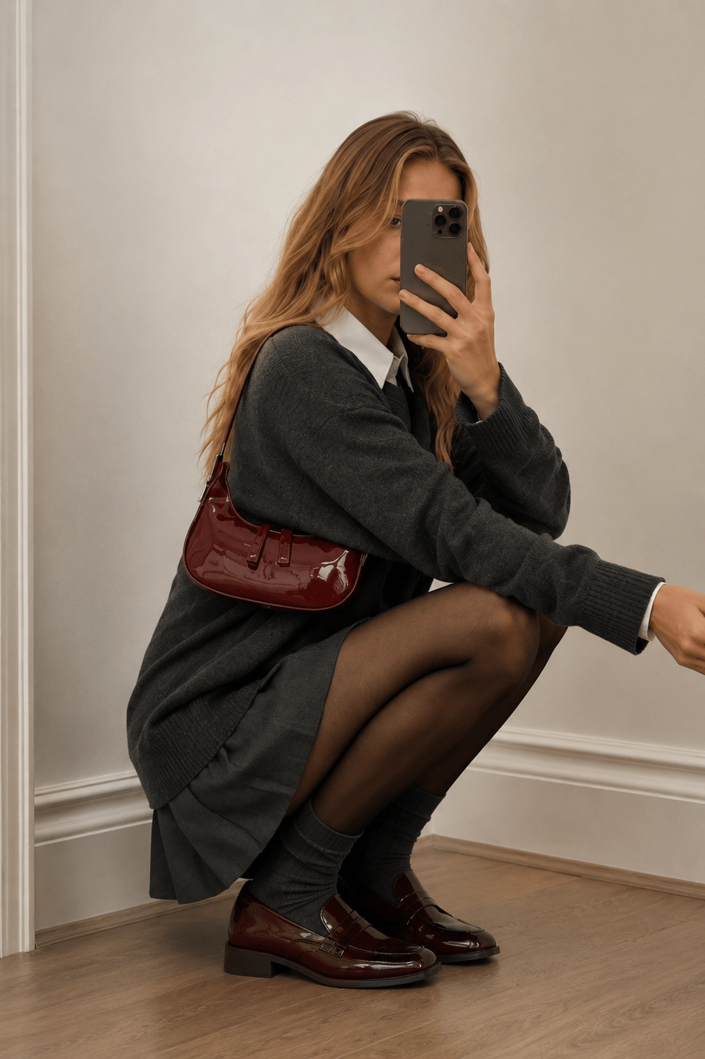 LUNEYA - Sac Demi Lune Cuir Vernis