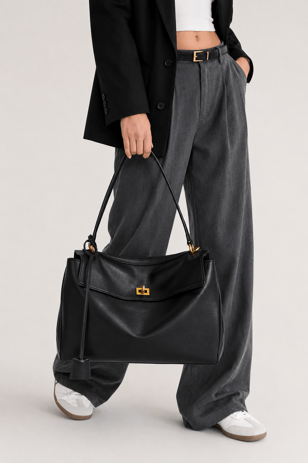 MAE - Sac à Main en Cuir Lisse Fermoir doré