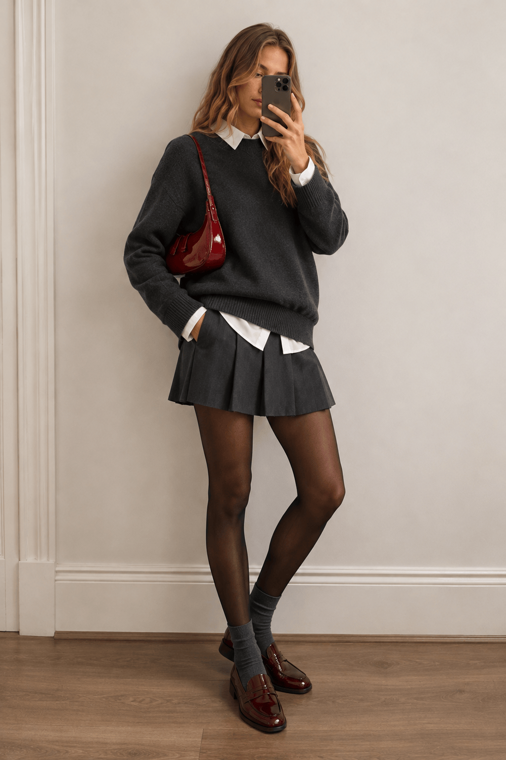 LUNEYA - Sac Demi Lune Cuir Vernis