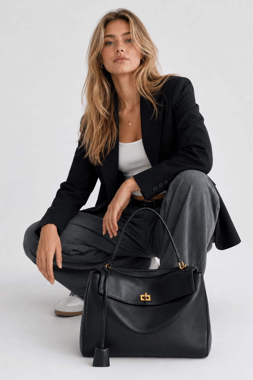 MAE - Sac à Main en Cuir Lisse Fermoir doré