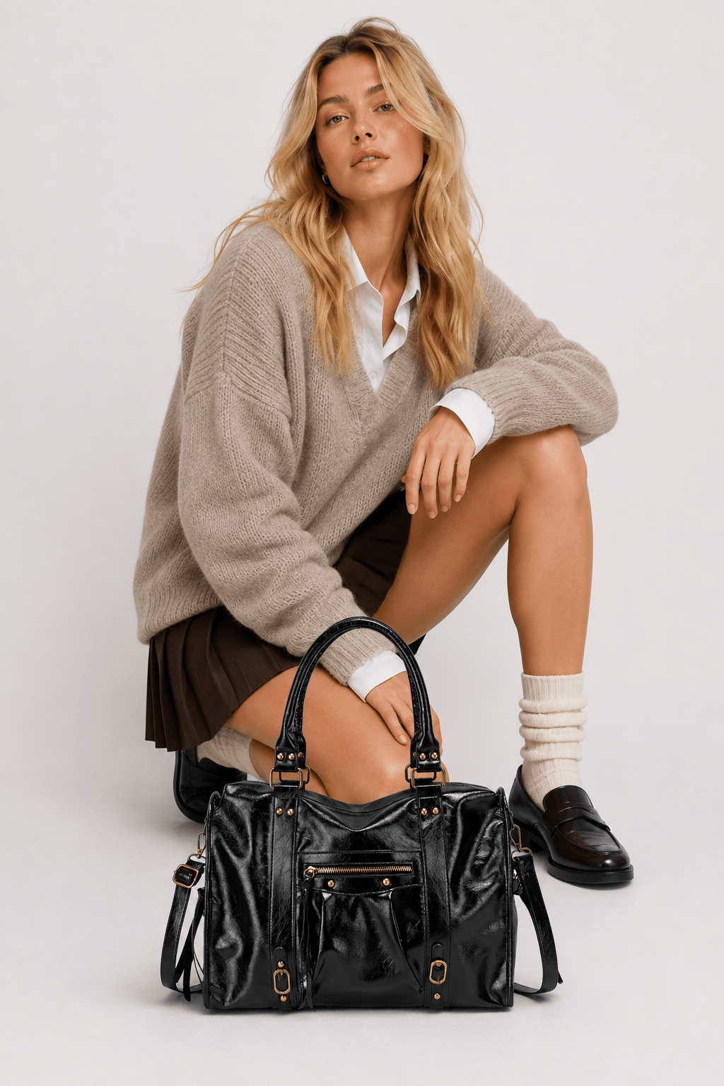 YVANNA - Grand Sac à Main de Cours en Cuir Vintage