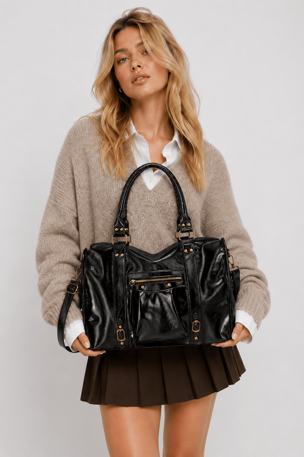 YVANNA - Grand Sac à Main de Cours en Cuir Vintage