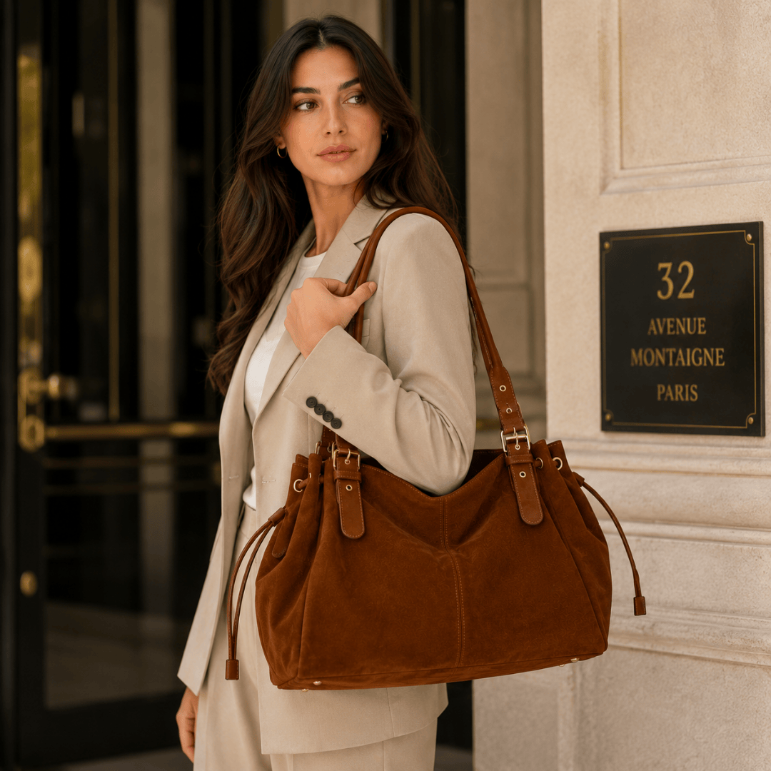 APOLLINE Suède - Sac à Main Cours en Suède Large