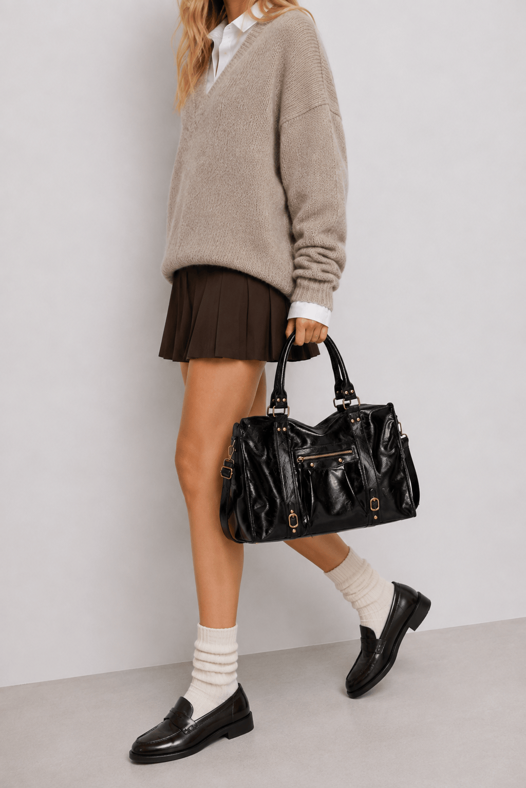 YVANNA - Grand Sac à Main de Cours en Cuir Vintage