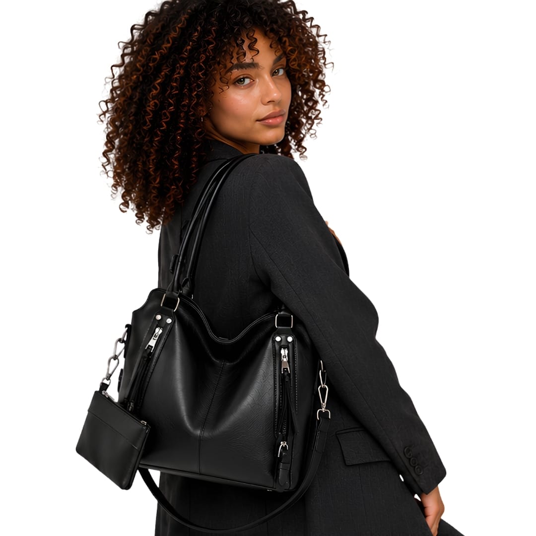 HELENA - Grand Sac à Main de Cours Multipoches avec Pochette